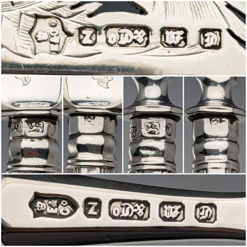 1836 年英國古董純銀手柄魚餐具一對埃爾金頓